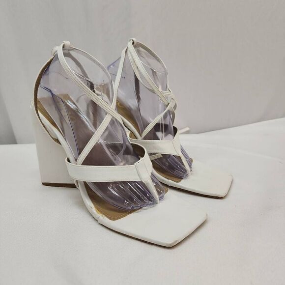Ego Size 10 Triangle Block Heel Strappy Gladiator Heel Chunky White B - Picture 1 of 9